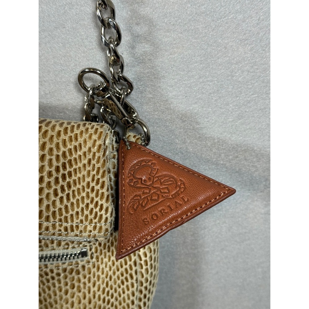 Sorial Beige Snakeskin Embossed Leather Crossbody Bag Silver Chain Strap Clutch - Picture 3 of 12